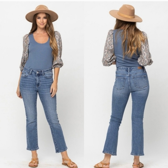 Judy Blue Demi Cropped Bootcut Denim Jeans Mid-Rise Blue  Size 13/31 - Picture 1 of 8